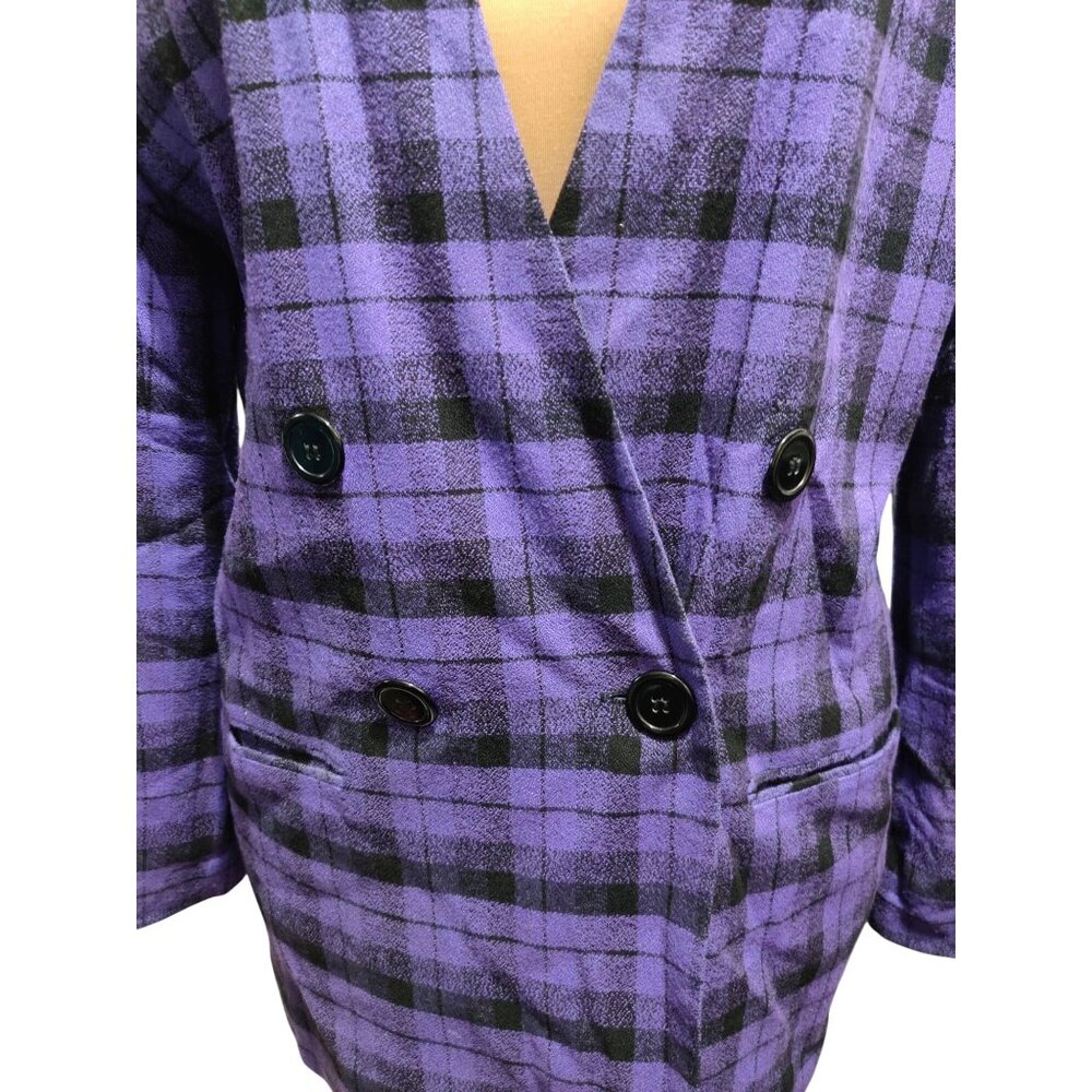 Vintage Chad Stevens 12 Purple Plaid Double Breasted Power Suit Blazer Made USA - Picture 9 of 13
